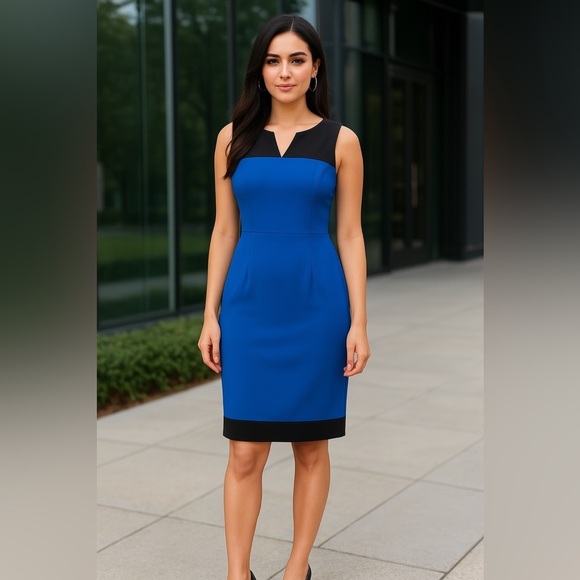 New York & Company Royal Blue Color Block Sleeveless Pencil Dress Size 0 - Picture 1 of 4